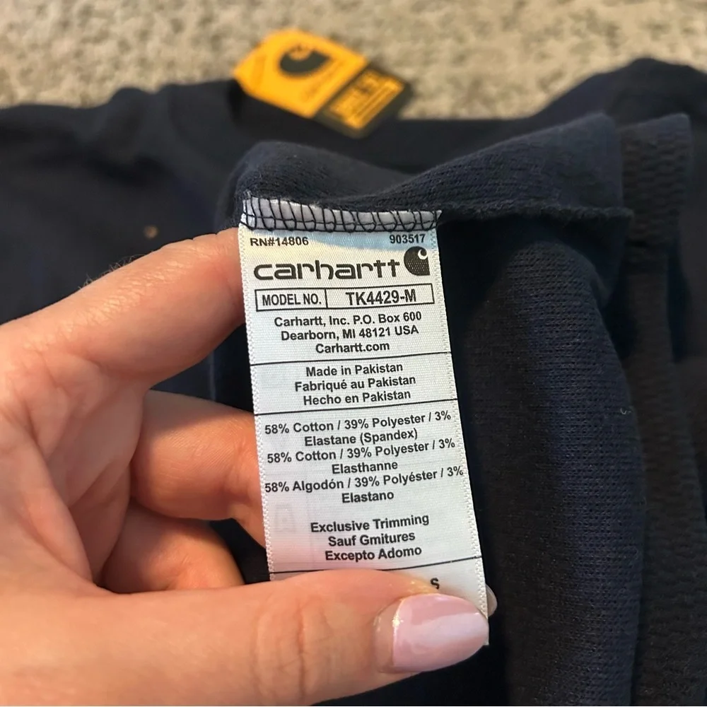 NWT Carhartt Navy Blue Relaxed Fit Snap Collar Long Sleeve Top Size Small